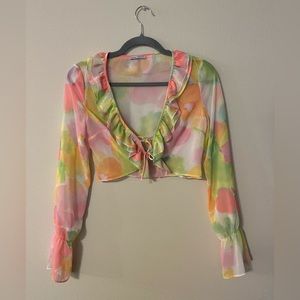 Bershka Long Sleeve Floral Print Blouse with Ruffles